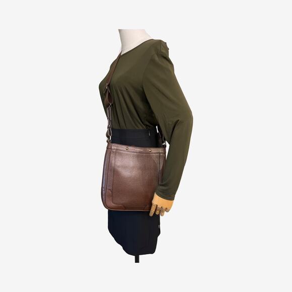 Burberry Brown Embossed Leather Crossbody Adjustable Strap Heritage Style - Picture 2 of 15